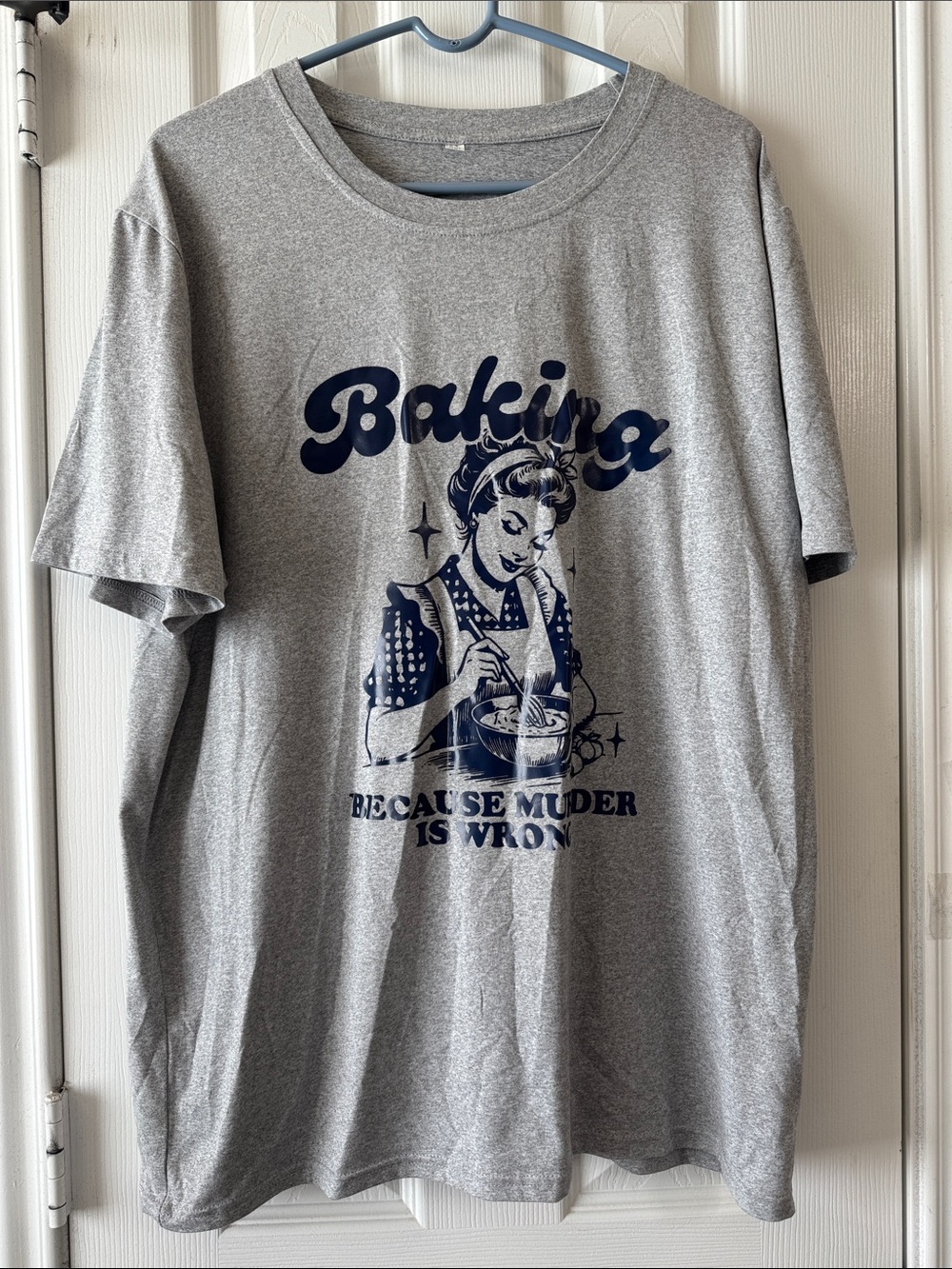 Gray Graphic Short Sleeve Tee with Navy Baking Print
